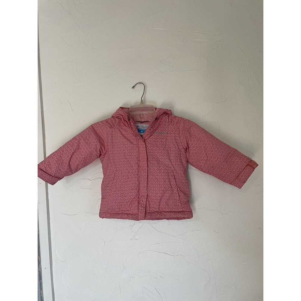 Columbia Toddler 3T Pink Hooded Puffer Jacket Full Zip Insulated Lined Logo